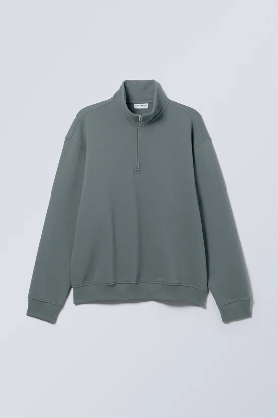 Relaxed Heavy Half Zip Sweater – Dark Turquoise Relaxed Heavy Half Zip Sweater – Dark Turquoise