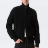 Relaxed High-Neck Zip Knit Cardigan – Black Relaxed High-Neck Zip Knit Cardigan – Black