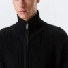 Relaxed High-Neck Zip Knit Cardigan – Black Relaxed High-Neck Zip Knit Cardigan – Black