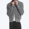 Relaxed High-Neck Zip Knit Cardigan – Light Dusty Grey Relaxed High-Neck Zip Knit Cardigan – Light Dusty Grey
