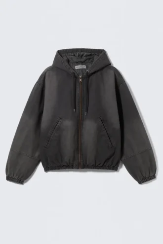 Relaxed Hooded Bomber Jacket – Washed Black
