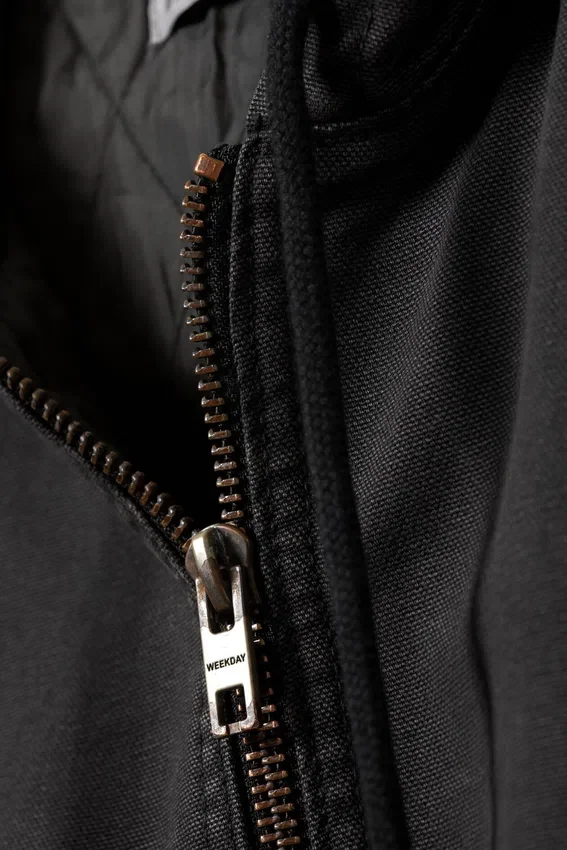 Relaxed Hooded Bomber Jacket – Washed Black Relaxed Hooded Bomber Jacket – Washed Black