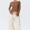 Relaxed Knitted Boat-Neck Sweater – Brown Relaxed Knitted Boat-Neck Sweater – Brown