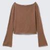 Relaxed Knitted Boat-Neck Sweater – Brown Relaxed Knitted Boat-Neck Sweater – Brown