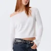 Relaxed Knitted Boat-Neck Sweater – White Relaxed Knitted Boat-Neck Sweater – White
