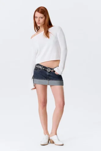Relaxed Knitted Boat-Neck Sweater – White