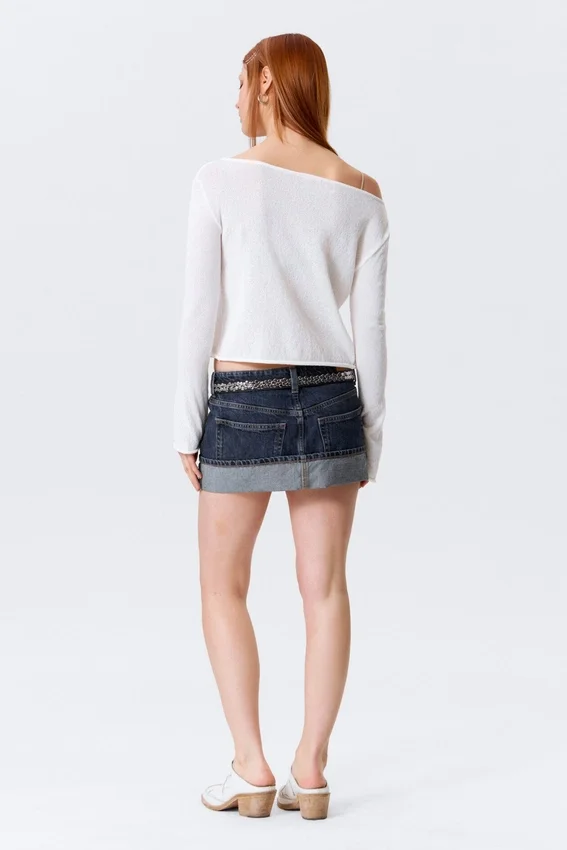 Relaxed Knitted Boat-Neck Sweater – White Relaxed Knitted Boat-Neck Sweater – White