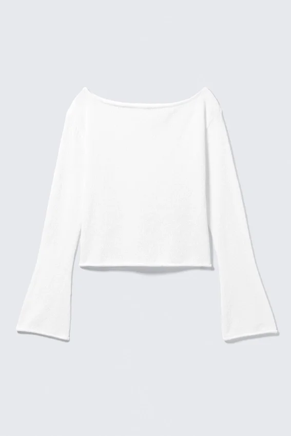Relaxed Knitted Boat-Neck Sweater – White Relaxed Knitted Boat-Neck Sweater – White