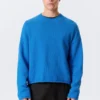Relaxed Knitted Cotton Sweater – Bright Blue Relaxed Knitted Cotton Sweater – Bright Blue