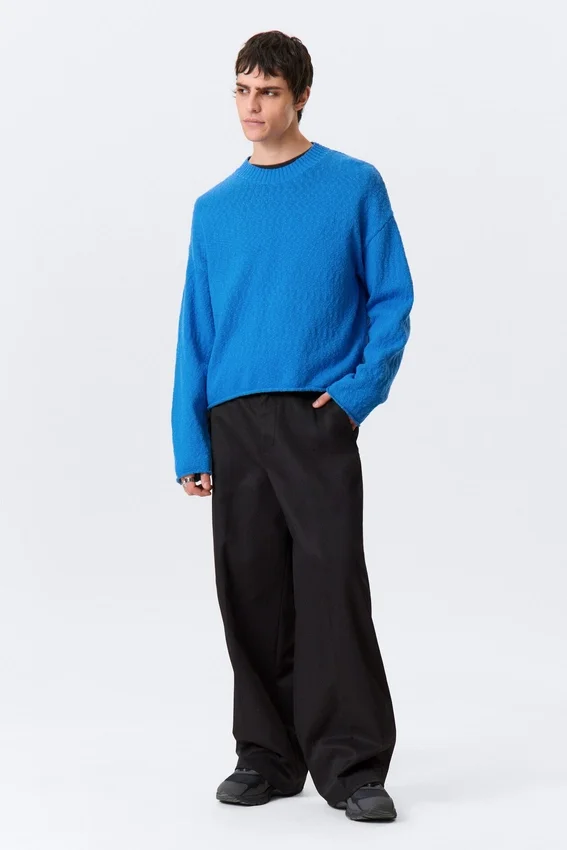 Relaxed Knitted Cotton Sweater – Bright Blue Relaxed Knitted Cotton Sweater – Bright Blue
