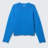 Relaxed Knitted Cotton Sweater – Bright Blue Relaxed Knitted Cotton Sweater – Bright Blue