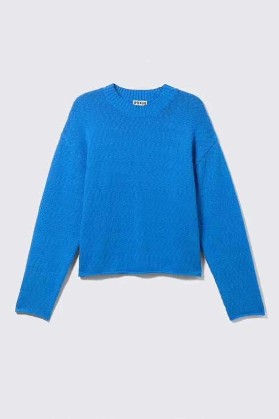 Relaxed Knitted Cotton Sweater – Bright Blue Relaxed Knitted Cotton Sweater – Bright Blue