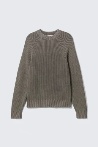 Relaxed Knitted Cotton Sweater – Washed Dark Grey Melange