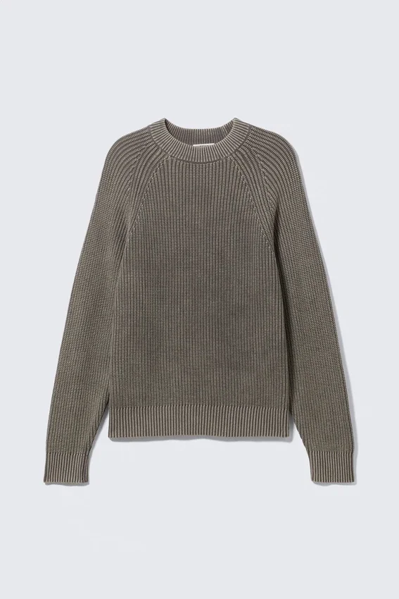 Relaxed Knitted Cotton Sweater – Washed Dark Grey Melange Relaxed Knitted Cotton Sweater – Washed Dark Grey Melange