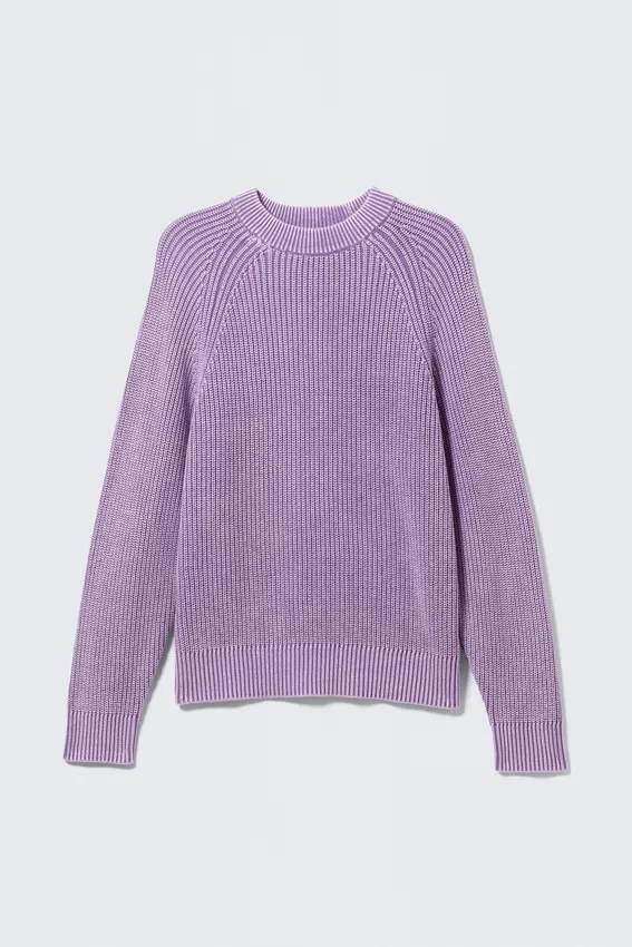 Relaxed Knitted Cotton Sweater – Washed Purple Melange Relaxed Knitted Cotton Sweater – Washed Purple Melange