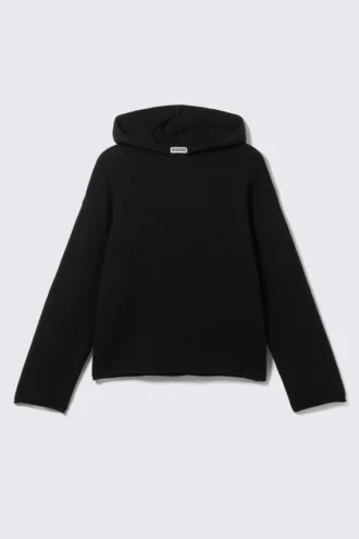 Relaxed Knitted Hoodie – Black