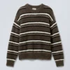 Relaxed Knitted Striped Hairy Sweater – Brown Stripe Relaxed Knitted Striped Hairy Sweater – Brown Stripe