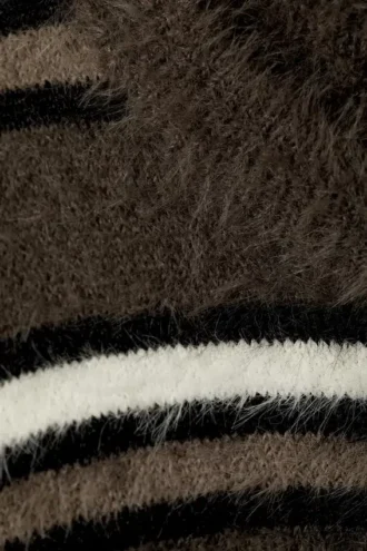 Relaxed Knitted Striped Hairy Sweater – Brown Stripe