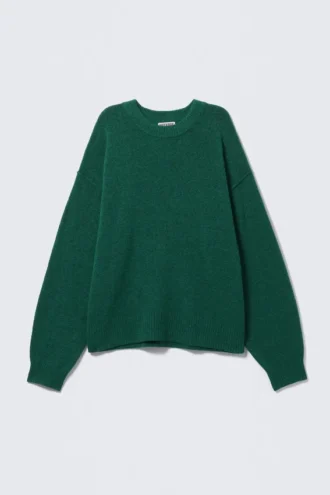 Relaxed Knitted Sweater – Dark Green Melange