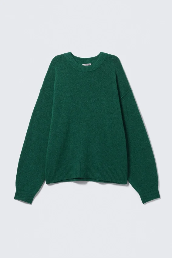 Relaxed Knitted Sweater – Dark Green Melange Relaxed Knitted Sweater – Dark Green Melange