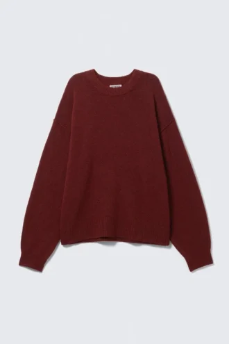 Relaxed Knitted Sweater – Dark Red Melange