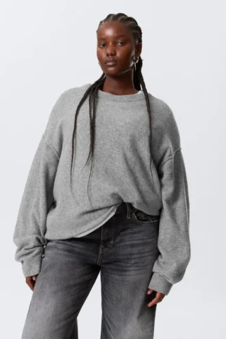 Relaxed Knitted Sweater – Grey Melange