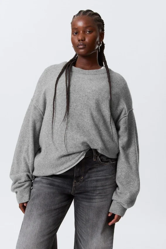 Relaxed Knitted Sweater – Grey Melange Relaxed Knitted Sweater – Grey Melange