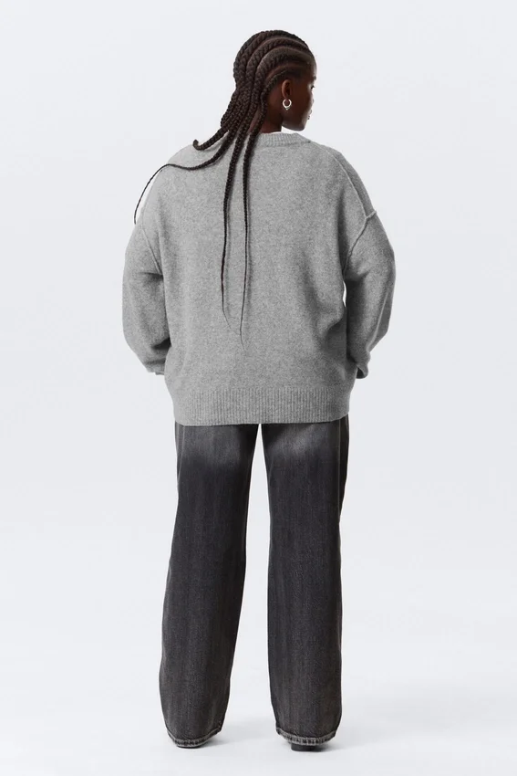 Relaxed Knitted Sweater – Grey Melange Relaxed Knitted Sweater – Grey Melange