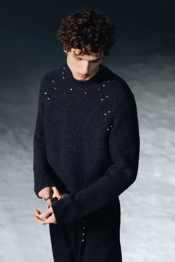 Relaxed Knitted Wool-Blend Sweater with Studs – Black – Studs Relaxed Knitted Wool-Blend Sweater with Studs – Black – Studs