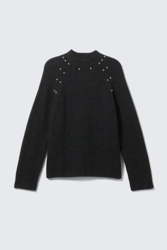 Relaxed Knitted Wool-Blend Sweater with Studs – Black – Studs