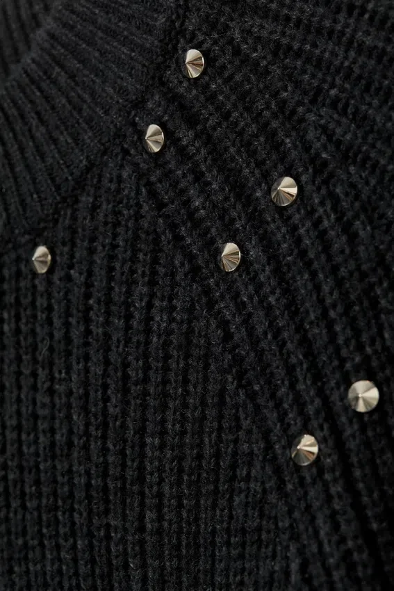 Relaxed Knitted Wool-Blend Sweater with Studs – Black – Studs Relaxed Knitted Wool-Blend Sweater with Studs – Black – Studs