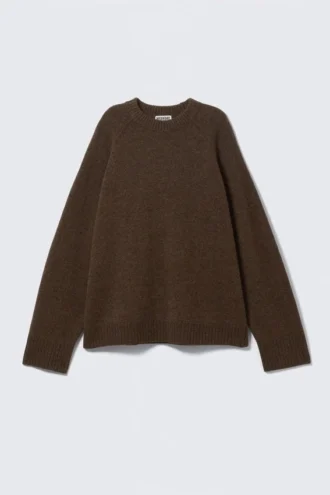 Relaxed Knitted Wool Sweater – Dark Brown Melange