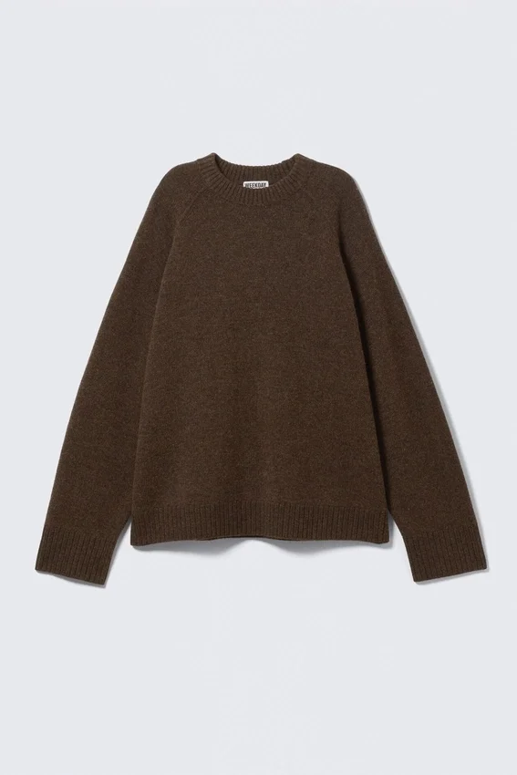 Relaxed Knitted Wool Sweater – Dark Brown Melange Relaxed Knitted Wool Sweater – Dark Brown Melange