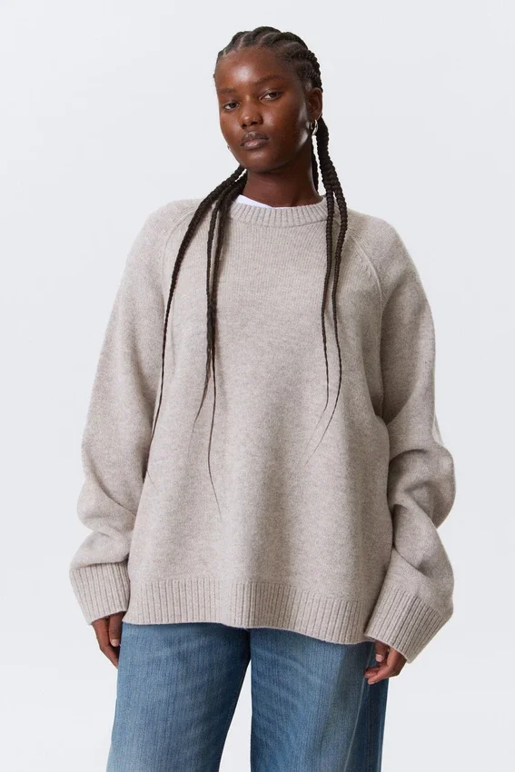 Relaxed Knitted Wool Sweater – Light Mole Melange Relaxed Knitted Wool Sweater – Light Mole Melange