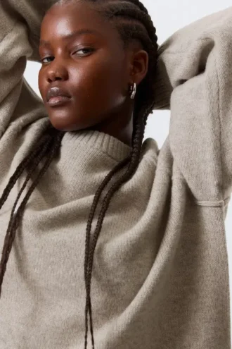 Relaxed Knitted Wool Sweater – Light Mole Melange