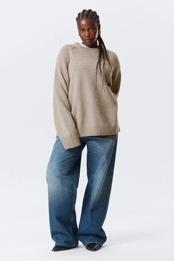 Relaxed Knitted Wool Sweater – Light Mole Melange Relaxed Knitted Wool Sweater – Light Mole Melange