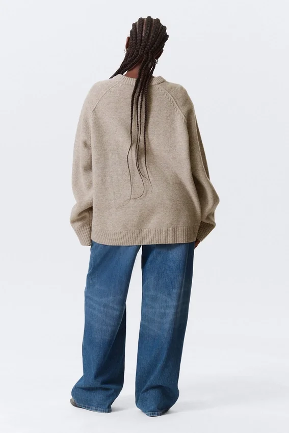 Relaxed Knitted Wool Sweater – Light Mole Melange Relaxed Knitted Wool Sweater – Light Mole Melange