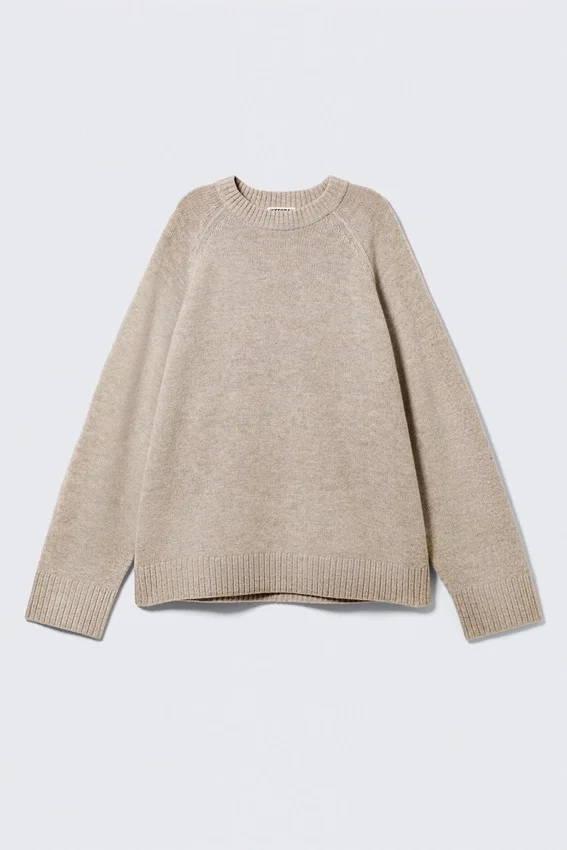 Relaxed Knitted Wool Sweater – Light Mole Melange Relaxed Knitted Wool Sweater – Light Mole Melange