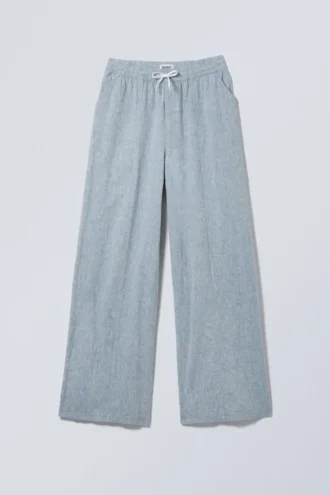 Relaxed Linen Blend Trousers – Dusty Blue Melange