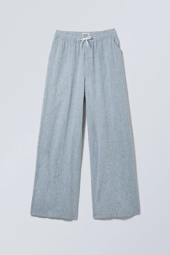 Relaxed Linen Blend Trousers – Dusty Blue Melange Relaxed Linen Blend Trousers – Dusty Blue Melange
