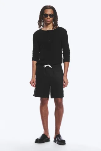 Relaxed Linen Drawstring Shorts – Black