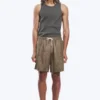 Relaxed Linen Drawstring Shorts – Dark Brown Melange Relaxed Linen Drawstring Shorts – Dark Brown Melange