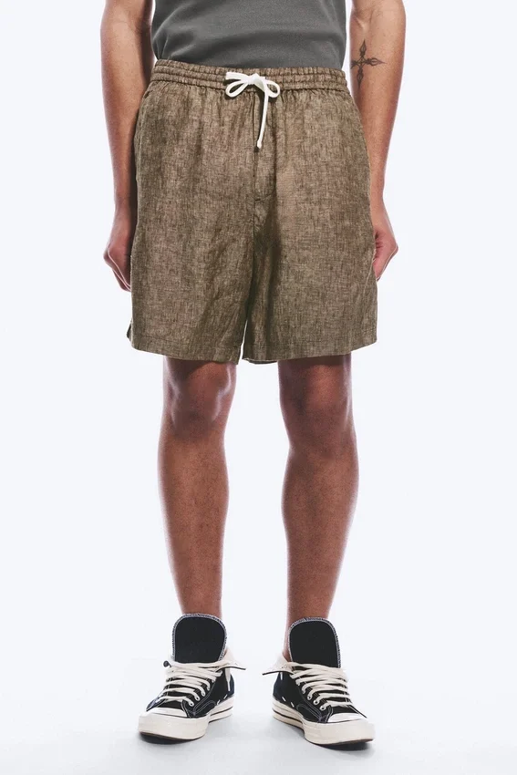 Relaxed Linen Drawstring Shorts – Dark Brown Melange Relaxed Linen Drawstring Shorts – Dark Brown Melange