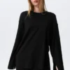 Relaxed Long-Sleeved Jersey Top – Black