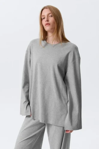 Relaxed Long-Sleeved Jersey Top – Grey Melange Relaxed Long-Sleeved Jersey Top – Grey Melange