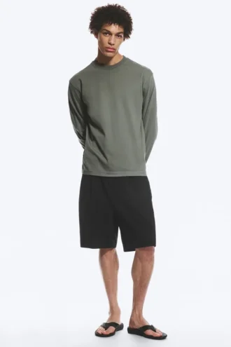 Relaxed Long-Sleeved T-Shirt – Dusty Khaki Green