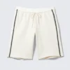 Relaxed Low Rise Terry Bermuda Shorts – White – Black Stripe Relaxed Low Rise Terry Bermuda Shorts – White – Black Stripe