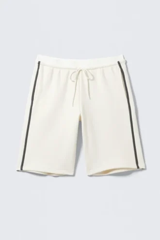 Relaxed Low Rise Terry Bermuda Shorts – White – Black Stripe