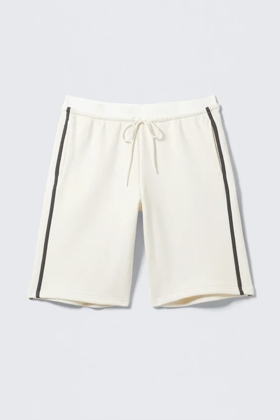Relaxed Low Rise Terry Bermuda Shorts – White – Black Stripe Relaxed Low Rise Terry Bermuda Shorts – White – Black Stripe