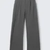 Relaxed Mid Rise Pleated Suiting Trousers – Striped Dark Grey Melange Relaxed Mid Rise Pleated Suiting Trousers – Striped Dark Grey Melange